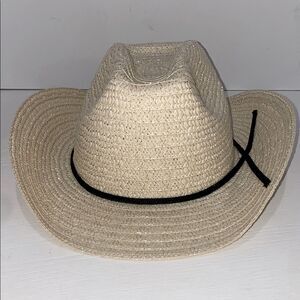 Stylish Straw Cowboy Hat Natural With Thin  Black Band And Adjustable Chin Strap